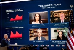 Democratic presidential candidate former Vice President Joe Biden attends a virtual public health briefing at The Queen theater in Wilmington, Del., Oct. 28, 2020.