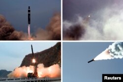 Recent North Korean missile tests are pictured in this undated combination photo