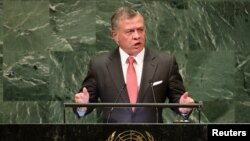 Jordan's King Abdullah II addresses the 73rd session of the United Nations General Assembly at U.N. headquarters in New York, Sept. 25, 2018.