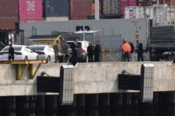 Governor Gavin Newsom inspects the location at the Port of Oakland, where the Grand Princess cruise ship carrying passengers who have tested positive for coronavirus is expected to dock, in Oakland, California, March 8, 2020.