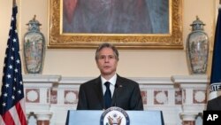 美国国务卿布林肯在《2021年国际宗教自由报告》发布会上。（2022年6月2日）