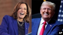La vice-présidente démocrate Kamala Harris et l'ancien president républicain Donald Trump, principaux candidats à la présidentielle du 5 novembre 2024 aux Etats-Unis (AP)