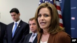 FILE - Rep. Lynn Jenkins, R-Kan., speaks during a news conference on Capitol Hill in Washington. 