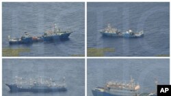 Kombinasi foto yang dirilis oleh pemerintah Filipina tanggal 3 September 2016 ini menunjukkan gambar kapal-kapal milik China di Scarborough Shoal, Laut China Selatan. (Foto: dok).