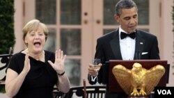Kanselir Jerman Angela Merkel dan Presiden Barack Obama di Gedung Putih (7/6).