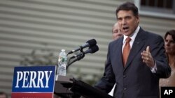 Gov. Rick Perry, R-Texas, has only been in the race a few weeks but has already jumped to the top of most opinion polls among the Republican contenders, August 16, 2001