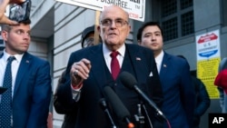 FILE - Former Mayor of New York Rudy Giuliani speaks during a news conference in Washington, Dec. 15, 2023. New York disbarred Giuliani on July 2, 2024, as a court found he repeatedly lied about Donald Trump's loss in the 2020 presidential election.