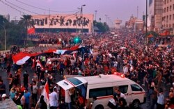 Anti-government protesters gather in Tahrir Square during a demonstration in Baghdad, Iraq, Oct. 28, 2019.