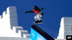 Australia's Tess Coady trains on the slopestyle course ahead of the 2022 Winter Olympics, Feb. 2, 2022, in Zhangjiakou, China.
