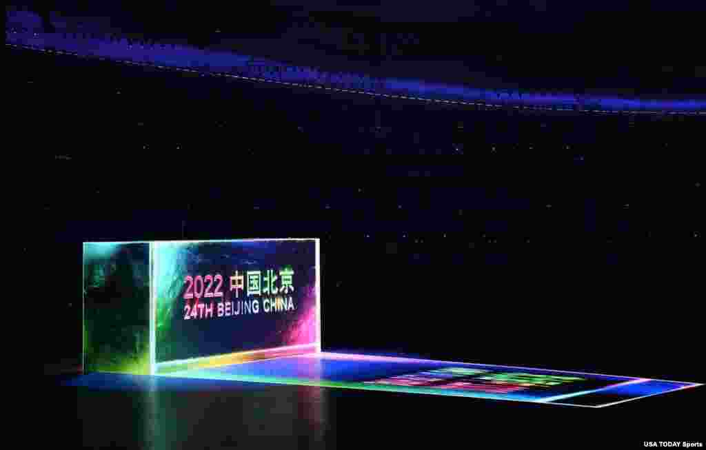 A projection on the stadium floor during the Opening Ceremony of the Beijing 2022 Winter Olympic Games at Beijing National Stadium. 