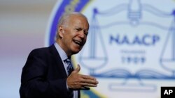 Democratic presidential candidate former Vice President Joe Biden, speaks during a candidates forum at the 110th NAACP National Convention, July 24, 2019, in Detroit. 