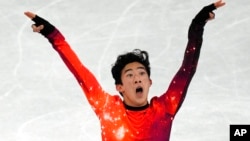 Nathan Chen of the United States competes in the men's free skate program during the figure skating event at the 2022 Winter Olympics, Feb. 10, 2022, in Beijing. 