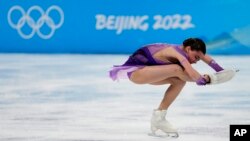 Kamila Valieva, of the Russian Olympic Committee, competes in the women's short program during the figure skating at the 2022 Winter Olympics, in Beijing, China, Feb. 15, 2022.