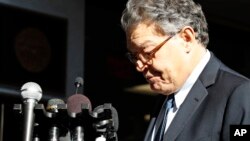 Sen. Al Franken, D-Minn., pauses while speaking to the media on Capitol Hill, Nov. 27, 2017, in Washington.