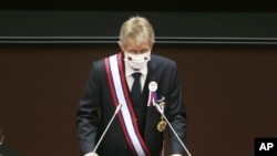 Czech Senate President Milos Vystrcil delivers a speech at the Legislative Yuan in Taipei, Taiwan, Sept. 1. 2020. 