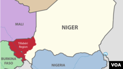 A map of Niger and surrounding countries, with Niger's Tillaberi region highlighted.