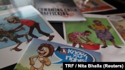 These materials designed by Nairobi-based charity HAART Kenya are aimed at helping teachers inform children of the dangers of human trafficking, March 27, 2018.