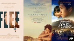 Nominasi Oscar untuk fitur internasional terbaik, dari kiri, "Drive My Car", "Flee", "The Hand of God", "Lunana: A Yak in the Classroom", dan "The Worst Person" Di dalam dunia." (Janus Films and Sideshow/Neon/Netflix/Samuel Goldwyn Films/Neon via AP)