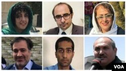 از راست بالا: راحله احمدی، حبیب فرج‌الله چعب، و نرگس محمدی - از راست پایین:‌ عباس لسانی، محمدرضا حدادی و مهدی محمودیان 