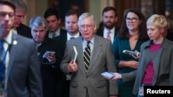 Senate Majority Leader Mitch McConnell (R-KY) speaks to reporters in the U.S. Capitol in Washington, Jan. 3, 2020.