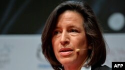 FILE - Melissa Fleming, Communications and Public Information Service Spokesperson for the United Nations High Commissioner for Refugees (UNHCR) attends a debate "Living peace, stopping gender and sexual violence on Dec 13, 2014.