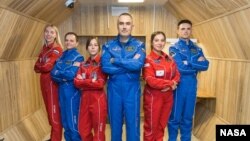 Crew members of the SIRIUS 18/19 mission are shown in this undated photo. During the four-month isolation mission, participants were confined together for the study, lasting from March to July 2019, at the Institute of Biomedical Problems in Moscow, Russi