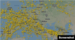 Screenshot prikaza letova iznad Evrope sa sajta Flightradar24.com