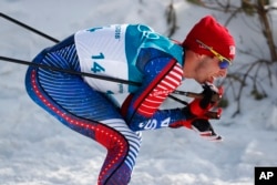 FILE- Noah Hoffman, of the United States, competes during the men's 15km freestyle cross-country skiing competition at the 2018 Winter Olympics in Pyeongchang, South Korea, Friday, Feb. 16, 2018.