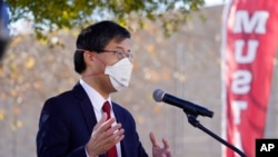 FILE - Democratic state Sen. Richard Pan of Sacramento speaks in Los Angeles, Jan. 24, 2022. Pan is one of two California Democrats planning legislation targeting pandemic disinformation.