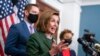 House Speaker Nancy Pelosi, D-Calif., with Rep. Eric Swalwell, D-Calif., and Rep. Barbara Lee, D-Calif., holds a news conference at the Capitol in Washington, Feb. 23, 2022, where she condemned Russian President Vladimir Putin for his aggression in Ukraine.