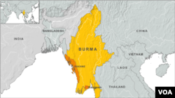 버마에서 최근 불교와 이슬람교도간의 충돌로 폭력사태가 발생한 라킨주(주황색 표시 지역).