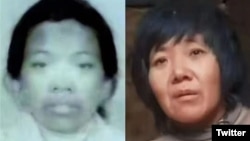 小花梅（左）与锁链女被江苏省当局认定为同一人。（推特图片）