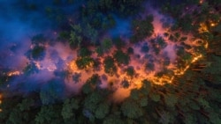 FILE - An aerial view shows a forest fire in Krasnoyarsk Region, in Siberia, Russia July 17, 2020. (Julia Petrenko/Greenpeace/Handout via Reuters)