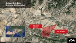 Map showing the Kot and Deh Bala districts in Nangarhar Province, Afghanistan.