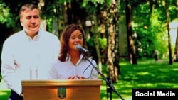 Russian opposition activist Maria Gaidar speaks after being introduced by Ukraine's Odessa Region Governor Mikheil Saakashvili as his pick for deputy governor, in Odessa, Ukraine, July 17, 2015. (Source - Mikheil Saakashvili's Facebook page)