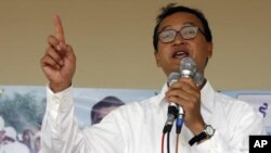 Sam Rainsy - when still in Cambodia - speaking during a campaign rally in Kandal province, Cambodia, July 11, 2008.