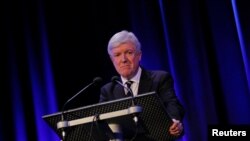 FILE - Then-BBC Director General Tony Hall makes a statement in London, Britain, Feb. 25, 2016. 