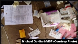 MSF personnel found medical supplies strewn around Leer Hospital when they visited recently. (Courtesy Michael Goldfarb/MSF)