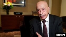 Aguila Saleh, Head of East Libya Parliament, speaks during an interview with Reuters in Cairo, Egypt, June 12, 2019.