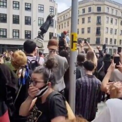 A protest against racial inequality in Bristol, Englan, June, 7, 2020.