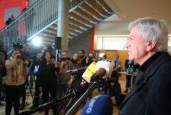 Hesse's state Premier Volker Bouffier speaks during a news conference following a shooting in Hanau near Frankfurt, Germany, Feb. 20, 2020.