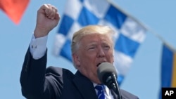 President Donald Trump gives the commencement address at the U.S. Coast Guard Academy in New London, Connecticut, May 17, 2017.