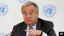 U.N. Secretary-General Antonio Guterres speaks during a news conference in Nairobi, Kenya, March 8, 2017. ﻿﻿﻿The risk of genocide has considerably diminished in South Sudan, which is experiencing civil strife that has led to famine in some parts, Guterres said.
