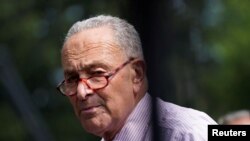 Senate Majority Leader Chuck Schumer, D-N.Y., arrives at a press conference in Washington, July 21, 2021. Schumer said senators are in the fourth week of talks after agreeing on a framework for infrastructure spending with the White House.