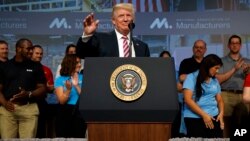 President Donald Trump speaks to the National Association of Manufacturers at the Mandarin Oriental hotel, Sept. 29, 2017, in Washington.