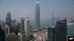 FILE - A general view of skyscrapers in Hong Kong. Some are beginning to question Hong Kong’s diminishing viability as a global financial center. 