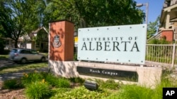 FILE - An entrance to the University of Alberta in Edmonton, Alberta, Canada, on July 23, 2022.