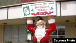 The post office in Santa Claus, Indiana, where Christmas carols are heard 12 months a year at the town hall. (santaclausind.org)