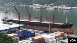 미국이 몰수한 북한 선박 '와이즈 어네스트' 호가 지난 6월 미국령 사모아 수도 파고파고 항에 계류돼 있다. 