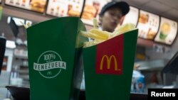 Deep-fried yucas are served at a McDonald's restaurant in Caracas, Venezuela, Jan. 6, 2015. 